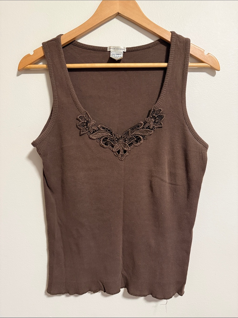 Old Navy Brown Ribbed Tank with Floral Applique